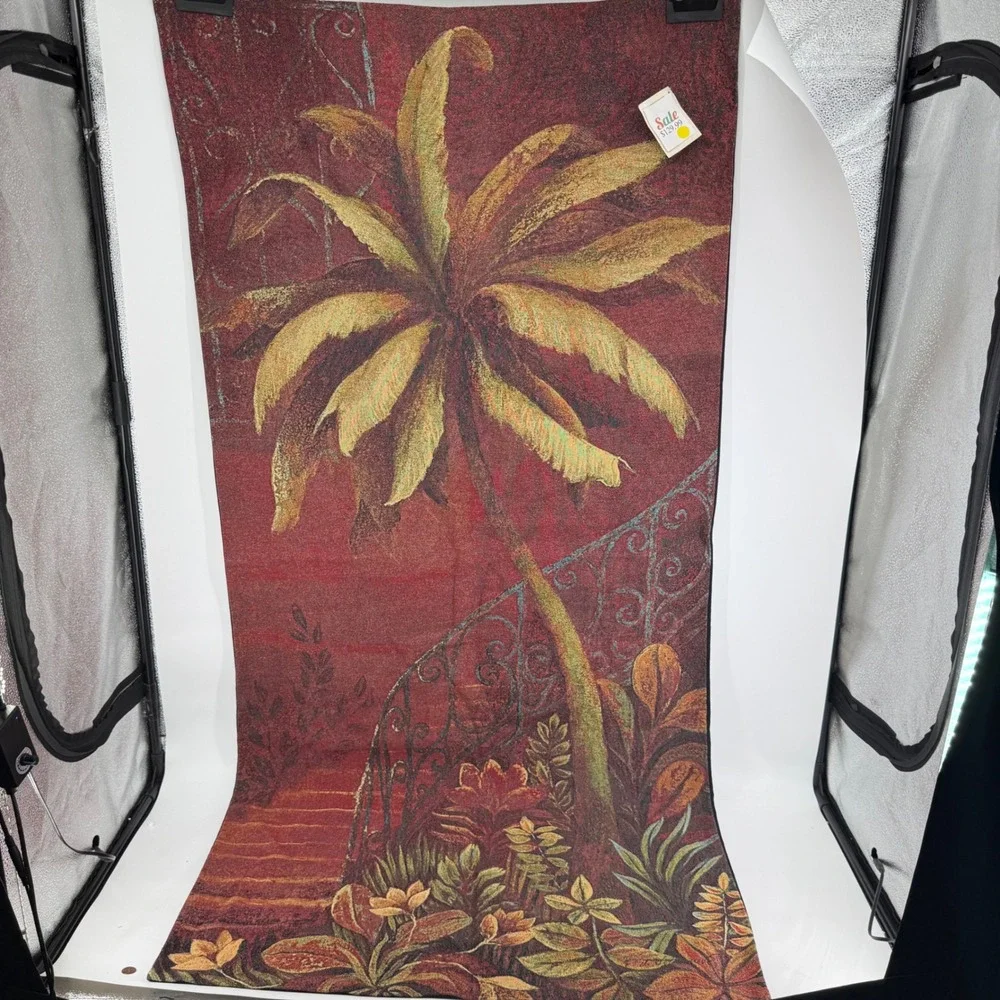 Tropical Palm Tree Woven Tapestry Wall Hanging Red Gold Mediterranean Decor